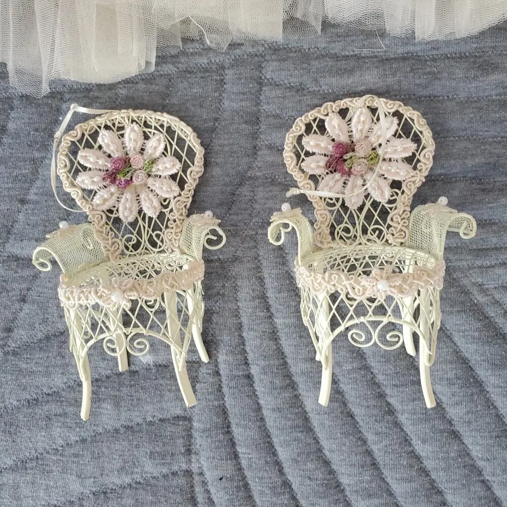 Vintage Victorian Style Ornaments X9 Women & Chairs Handmade Large Off-White Set